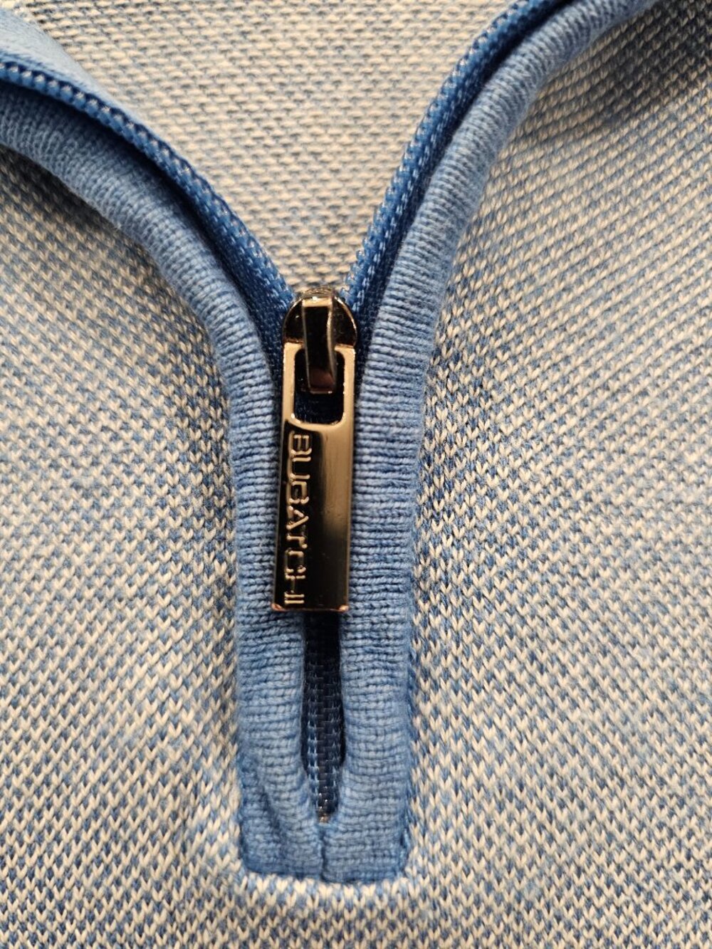 Bugatchi Men's Double Sided Pique Heather Quarter Zip Pullover Sweater Blue L - Picture 3 of 5